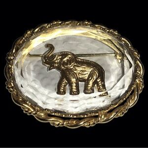 Vintage Goldtone Color Elephant Inside a Glass Brooch